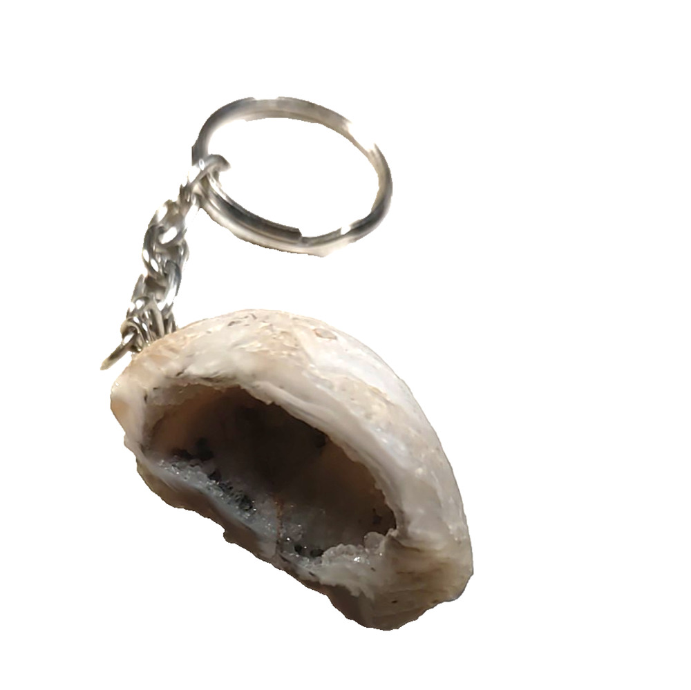 Rock Geode Keychain White Purple